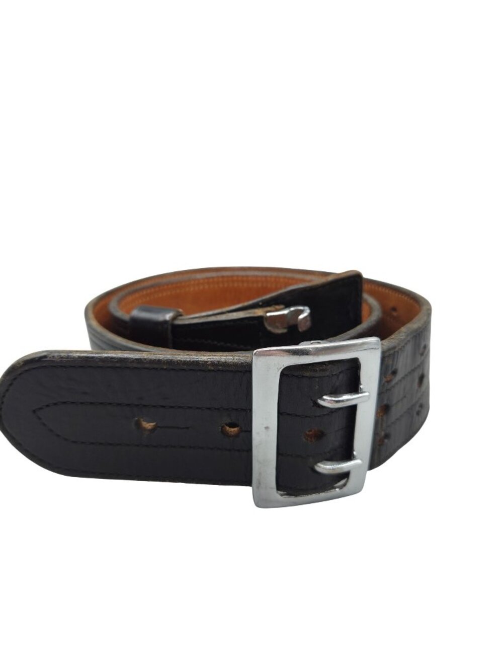 Vintage Frisbie Genuine Leather Double Prong Police Duty Belt Biker Belt Black